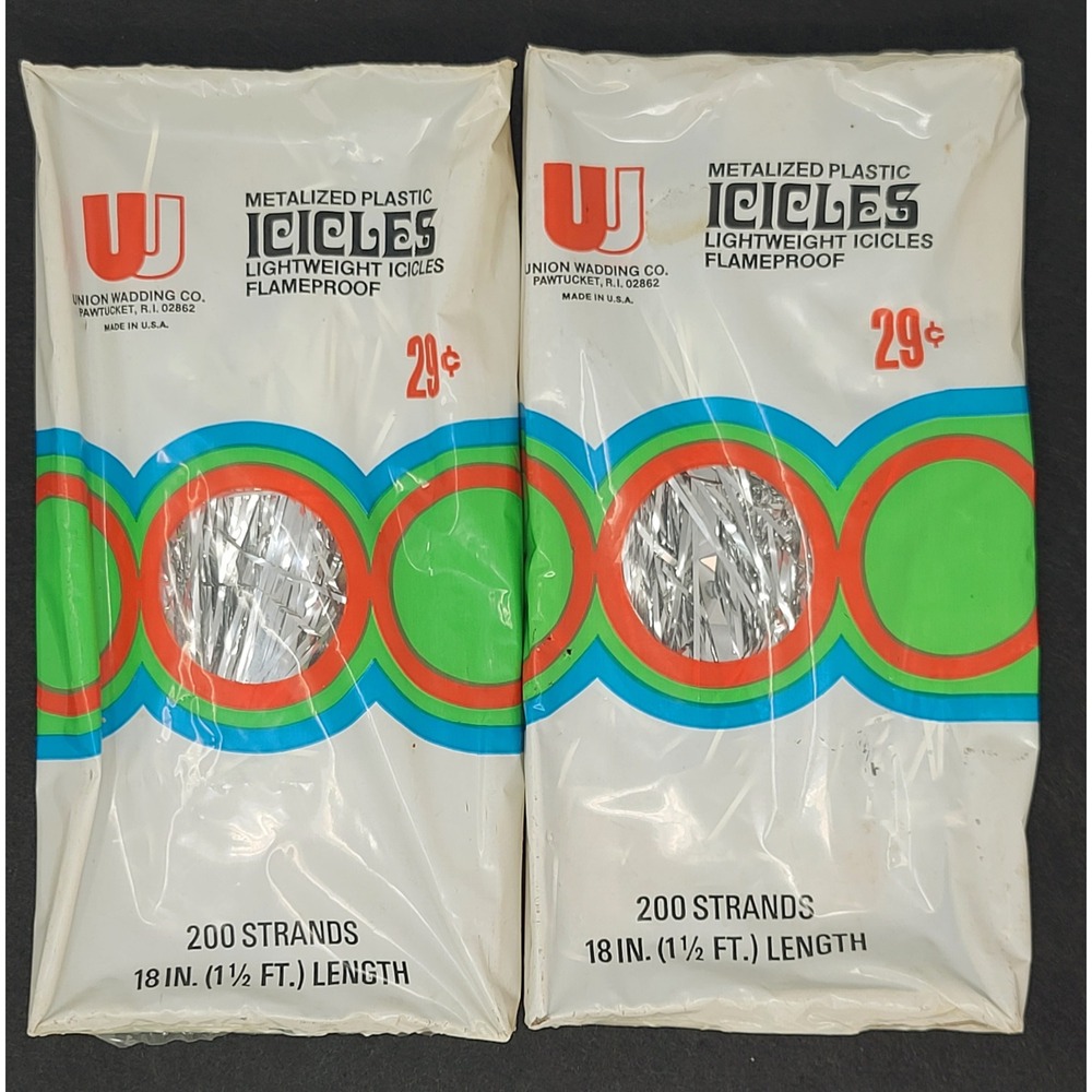 Union Wadding Vintage Christmas Icicles Tinsel 2 Packs Silver USA 1970s New NOS